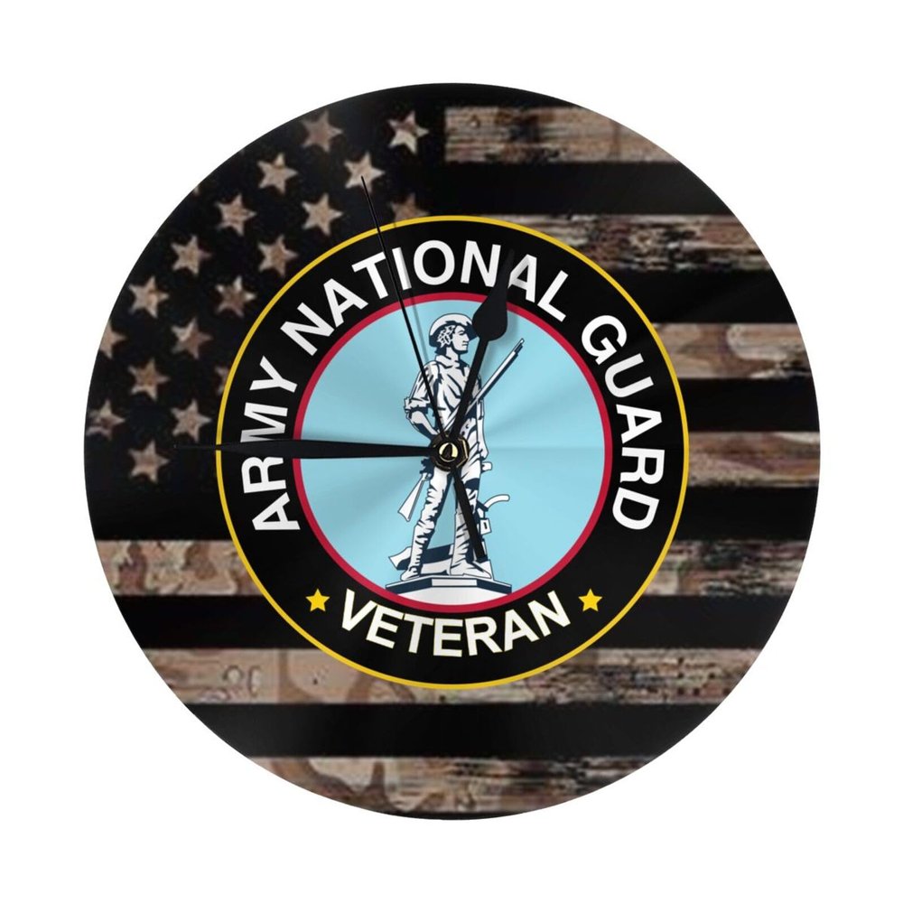Qauirfe United States National Guard Veteran 9.84-in Silent Non-Ticking Round Wall Clock - Modern Dcor for Home Office School