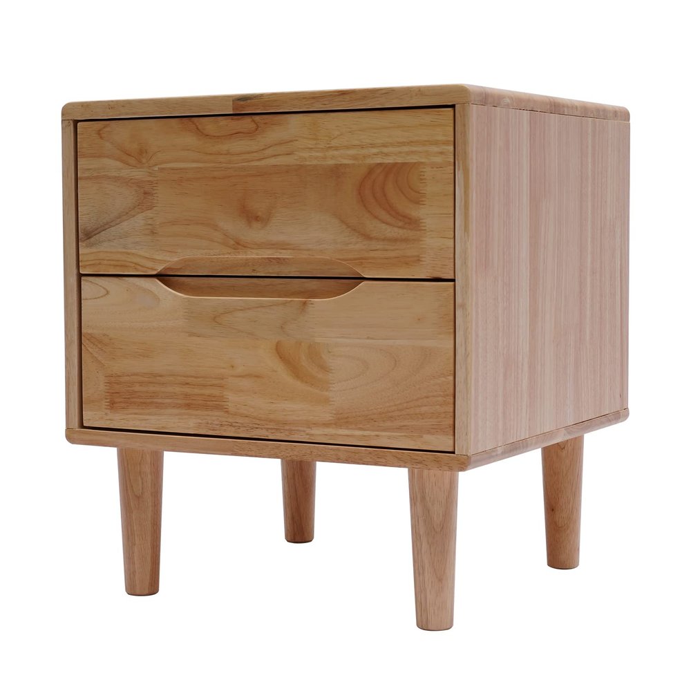 Wood Nightstand End Table, Minimalism Side Table Raw Wood Bedroom Storage Drawer Bedside Organizer Veneer Side Table Dresser Bedroom Storage Drawer with 2 Drawers (Raw Wood Color)