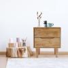 Wood Nightstand End Table, Minimalism Side Table Raw Wood Bedroom Storage Drawer Bedside Organizer Veneer Side Table Dresser Bedroom Storage Drawer with 2 Drawers (Raw Wood Color) view 4