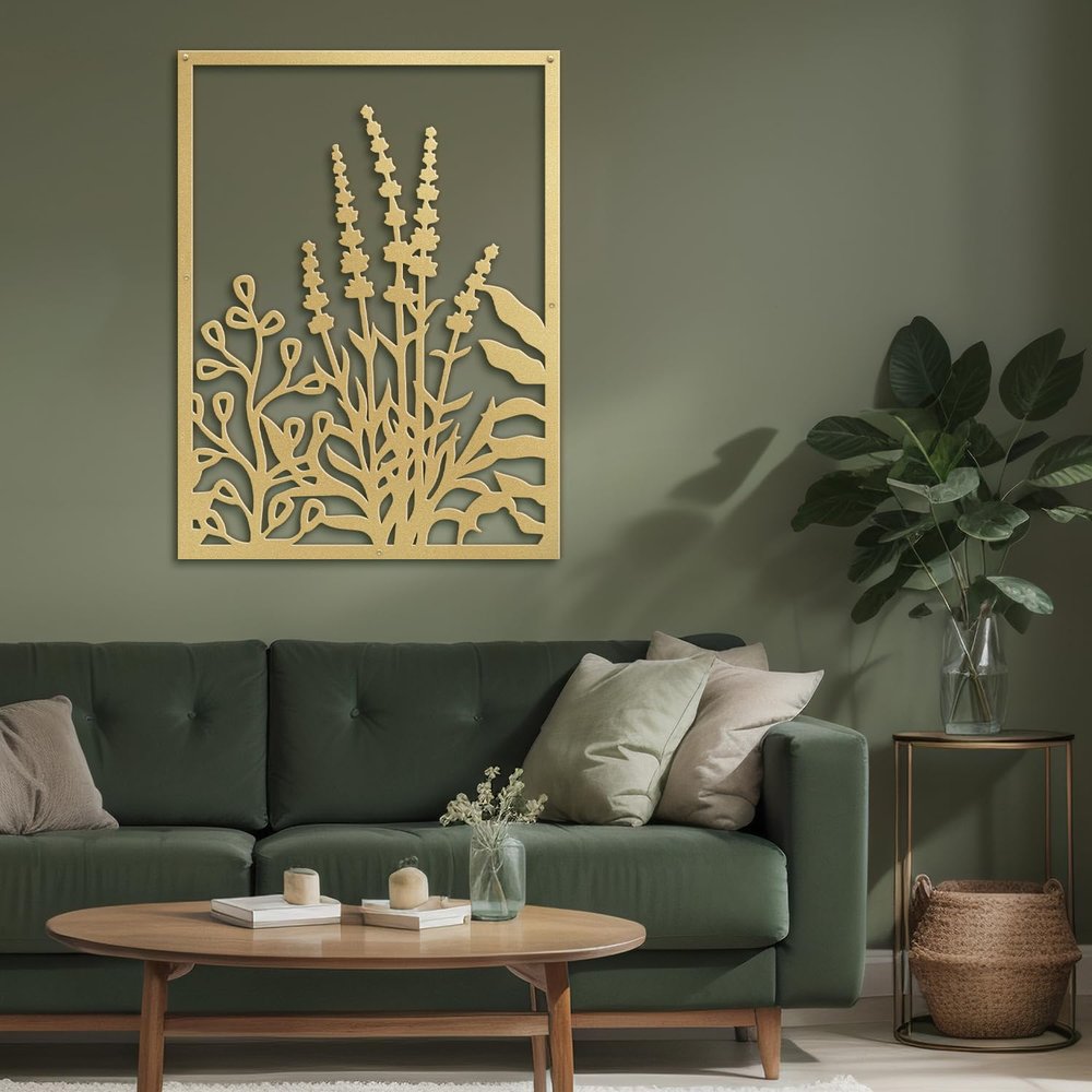 SIGNLEADER Metal Wall Art Decor Botanical Flower Leaves Minimalist Modern Abstract Wall Sculpture Hangings Home Decoration for Living Room, Bedroom, Bathroom, Kitchen, Outdoor - 24" Gold