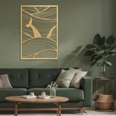 SIGNLEADER Metal Wall Art Decor Whale Tail Minimalist Modern Abstract Wall Sculpture Hangings Home Decoration for Living Room, Bedroom, Bathroom, Kitchen, Outdoor - 30" Gold