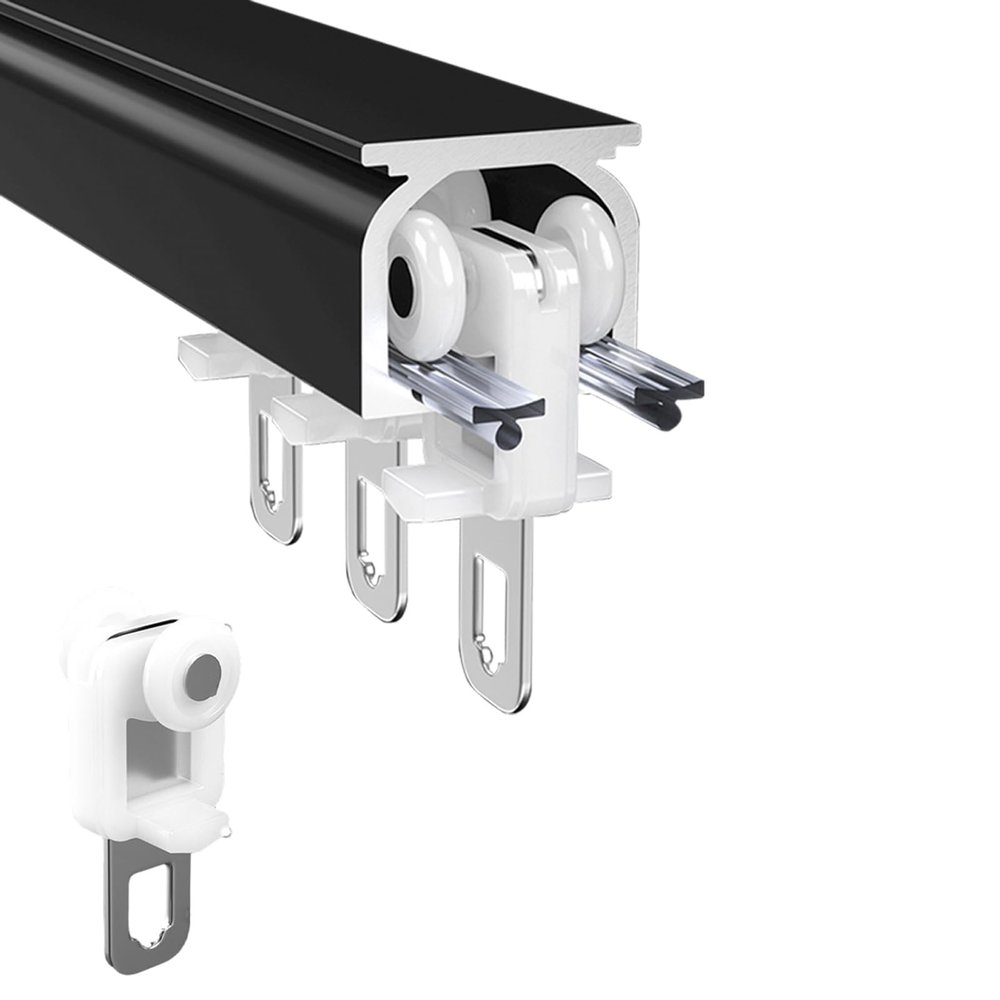 Aluminium Ceiling Mount Curtain Track System, Ceiling Mount for Curtain Rail, Built-in Room Divider Sliding Rail, with Silent Pulleys, Suitable for Shower Room Dividers and Bay Windows (Color : A, S