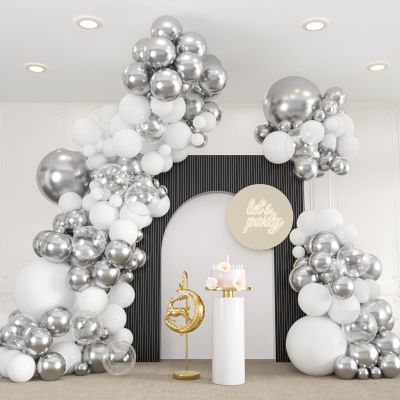 136pcs White and Silver Balloons Garland Arch Kit With Clear Balloons,18 12 10 5 Inch Party Latex Balloons for Birthday Wedding Anniversary Party Decorations