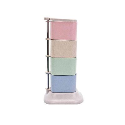 4 Tier,Wheat Straw Material Square Seasoning Jar Rotating Storage Organizer Box,Lid and Spoon,Home Kitchen,Environmental Protection