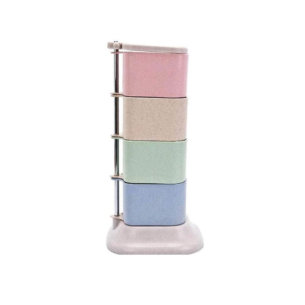 4 Tier,Wheat Straw Material Square Seasoning Jar Rotating Storage Organizer Box,Lid and Spoon,Home Kitchen,Environmental Protection