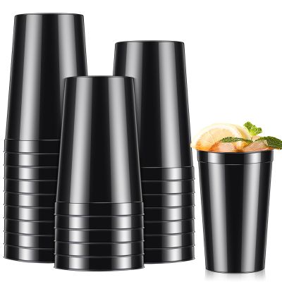 Mifoci 24 Pcs Stadium Plastic Cups Blank Reusable Drink Tumblers Bulk Stackable Drinking Stadium Tumbler for Birthday Party Weddings Mardi Gras(22oz,Black)