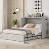 Flieks Full Size Murphy Bed Frame for Boys Girls Kids Adults Toddler Wall Bed with Drawer and a Set of Sockets & USB Ports, Pulley Structure Design, Gray view 1