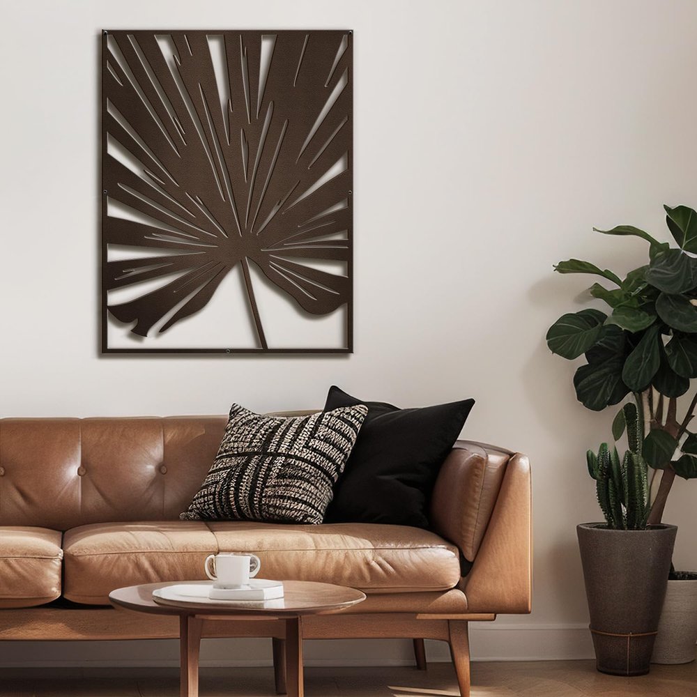 SIGNLEADER Metal Wall Art Decor Big Bronze Leaves Minimalist Modern Abstract Wall Sculpture Hangings Home Decoration for Living Room, Bedroom, Bathroom, Kitchen, Outdoor - 36" Bronze