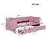 Bekeknlny Twin Size Upholstered Daybed with Ergonomic Design Backrest and 2 Drawers, Velvet Sofa Bed for Kids, Bedroom, Dorm, No Spring Box Need (Pink/Velvet, Twin) view 2