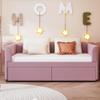 Bekeknlny Twin Size Upholstered Daybed with Ergonomic Design Backrest and 2 Drawers, Velvet Sofa Bed for Kids, Bedroom, Dorm, No Spring Box Need (Pink/Velvet, Twin) view 3