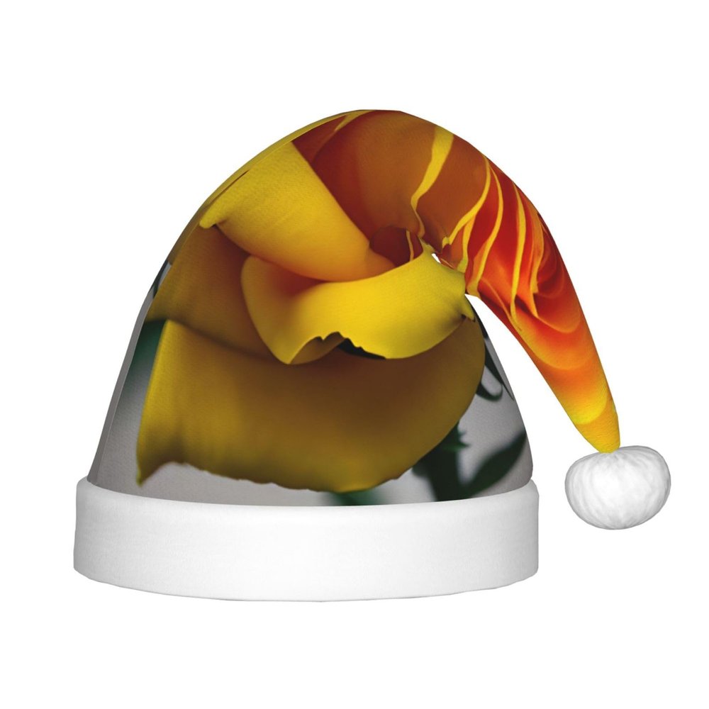FRGMNT Yellow Rose print Christmas Hat,Santa Hat Kids, Santa Hat Holiday, Velvet Santa Claus Hat For Xmas Party