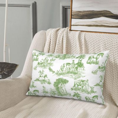moremohome Spring Pillow Covers,Toile Pillow Cover,French Country Decor,Green Lumbar Pillow,French Country Horse Pillow Cover Green,Lumbar Pillow Cover 12 * 20 in