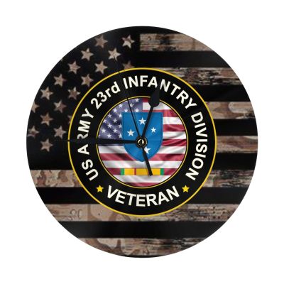 Qauirfe US 23rd Infantry Division Vietnam Service Combat Veteran 9.84-in Silent Non-Ticking Round Wall Clock - Modern Dcor for Home Office School