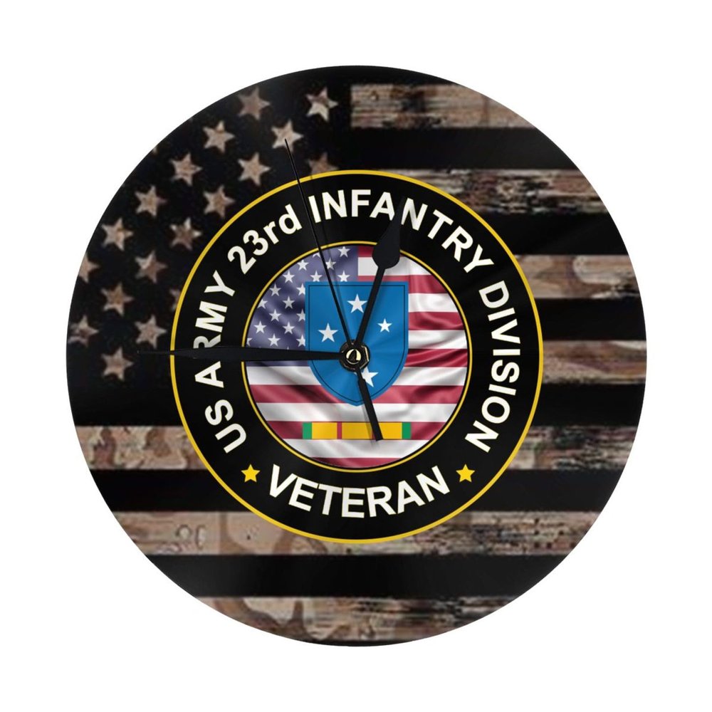 Qauirfe US 23rd Infantry Division Vietnam Service Combat Veteran 9.84-in Silent Non-Ticking Round Wall Clock - Modern Dcor for Home Office School
