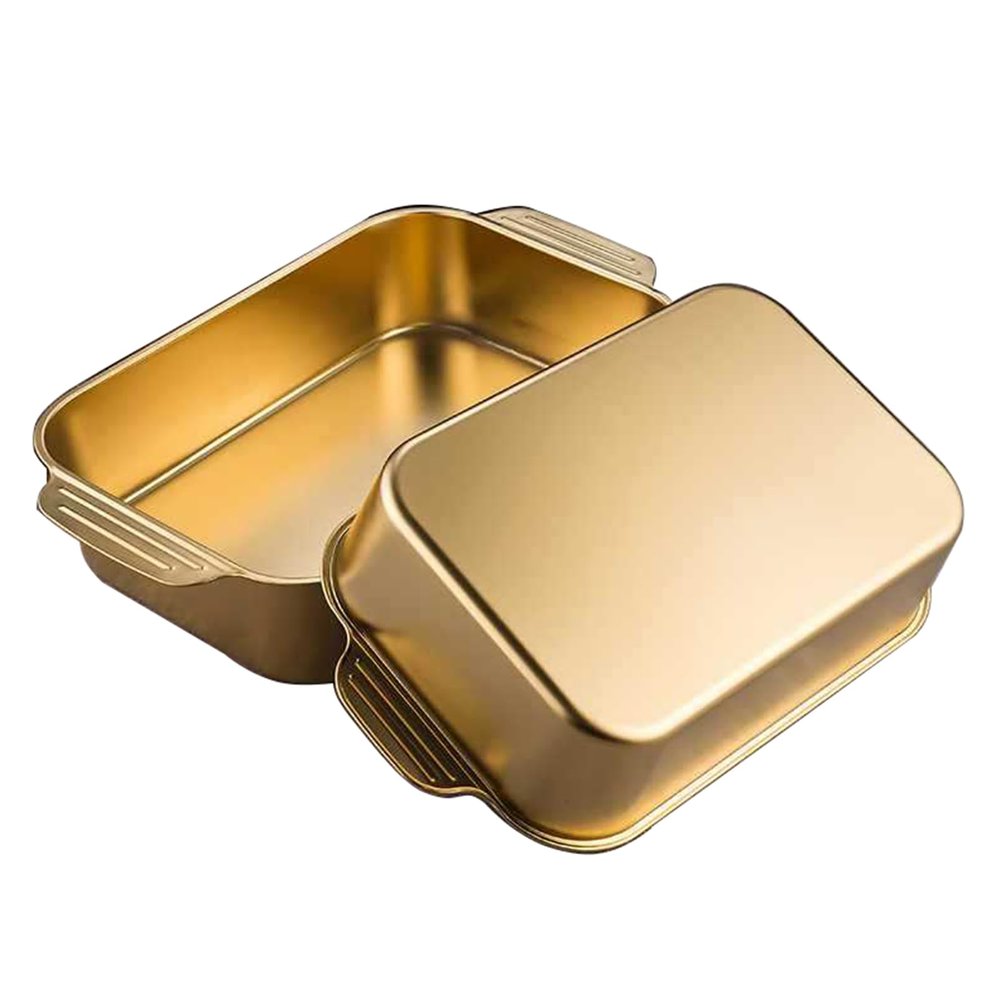 Stainless Steel Roaster/Roasting Pan with Handles - 3.1L/3.4L/5.8L/7.4L/10L Fish Baking Tray Deep Broiling Pan Serving Platter for Oven Cooking Lasagna Meat Chicken - Dishwasher Safe (37cm,Gold)