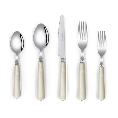 20 Piece Western Cutlery Set with Pearlescent Handles,Knife, Fork, and Spoon SetSet for 4 (Milky coffee color)