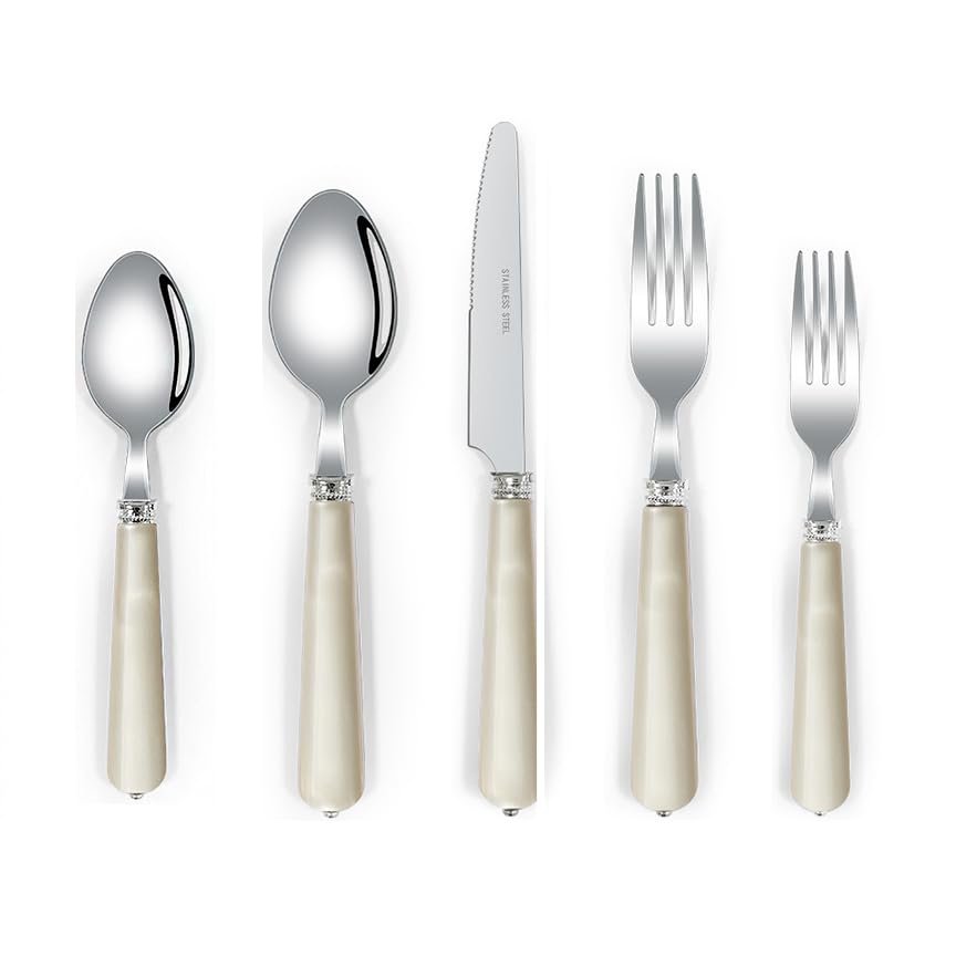 20 Piece Western Cutlery Set with Pearlescent Handles,Knife, Fork, and Spoon SetSet for 4 (Milky coffee color)