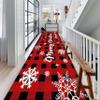 MUOUCTE Happy Christmas and New Year Long Hallway Rug Runners, 2.6x7ft, Snowflake Bells Red Hat Runner for Entryway, with Non Slip Backing Floor Decoration, Durable Soft Hallway Carpet for Bedroom view 2