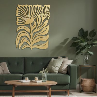 SIGNLEADER Metal Wall Art Decor Botanical Flower Minimalist Modern Abstract Wall Sculpture Hangings Home Decoration for Living Room, Bedroom, Bathroom, Kitchen, Outdoor - 36" Gold