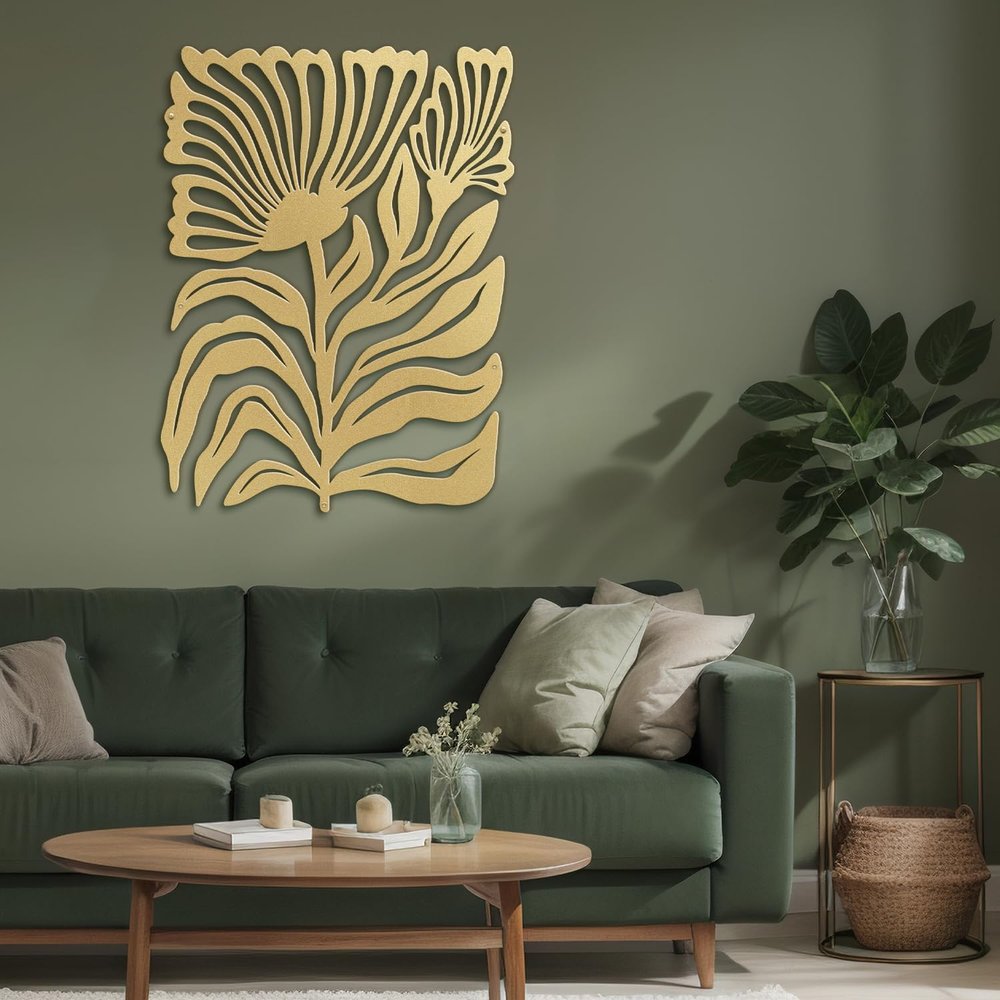 SIGNLEADER Metal Wall Art Decor Botanical Flower Minimalist Modern Abstract Wall Sculpture Hangings Home Decoration for Living Room, Bedroom, Bathroom, Kitchen, Outdoor - 36" Gold