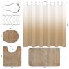 BAAHRNOM 4 Pcs Beige Shower Curtain Sets with Rugs Solid Bathroom Sets with Shower Curtain and Rugs Shower Curtains for Bathroom Toilet Lid Cover Modern Bathroom Decor view 3