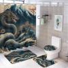 FBMLBRB Brebasf Vintage Japanese Mount Fuji 4 Pieces Shower Curtain Set, Cool Dragon Nature Landscape Japan Great Wave Cabin Non-Slip Rugs Toilet Lid Cover Bath Mat and Bathroom Curtain view 1