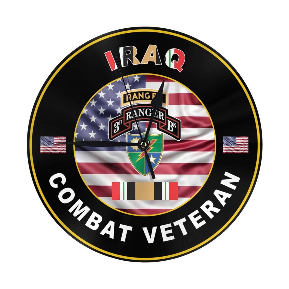 Qauirfe 3rd Ranger Battalion Iraq Combat Veteran 9.84-in Silent Non-Ticking Round Wall Clock - Modern Dcor for Home Office School