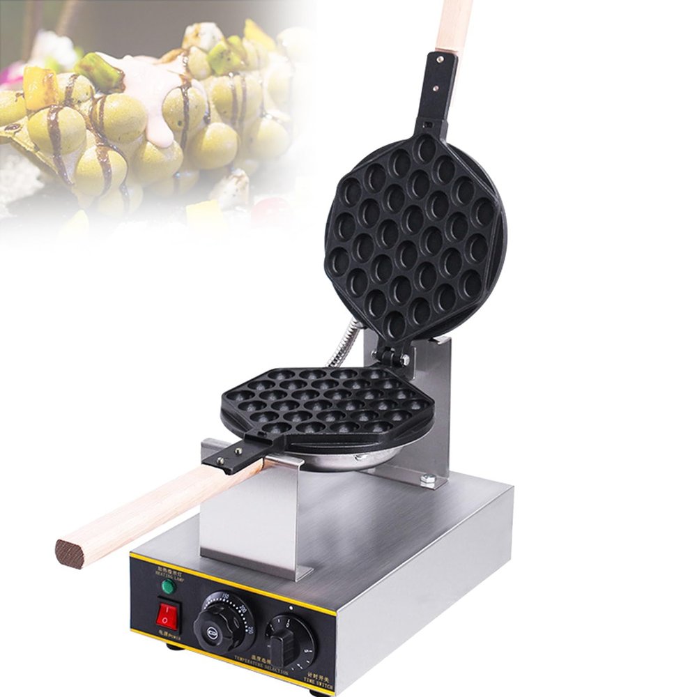 Bubble Waffle Maker For Egg Clouds And Hong Kong Waffles | Professional Electric Bubble Waffle Maker With Non-Stick Coating And Manual Thermostat | Stainless Steel