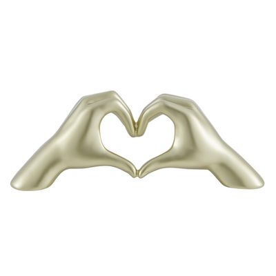 Finesse Decor Heart Hands Resin Ornament - Elegant Champagne Gold Heart Hands Sculpture - Romantic Resin Table Sculpture for Home Decor, Bedroom, Living Room, Office