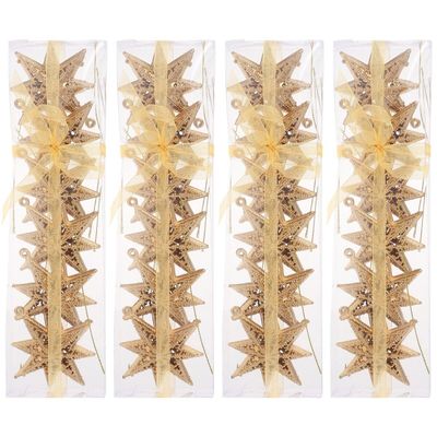 Tofficu 24Pcs Christmas Star Hanging Ornaments Glitter Ornaments -Pointed Star Christmas Tree Pendants for Christmas Wedding Home Decoration