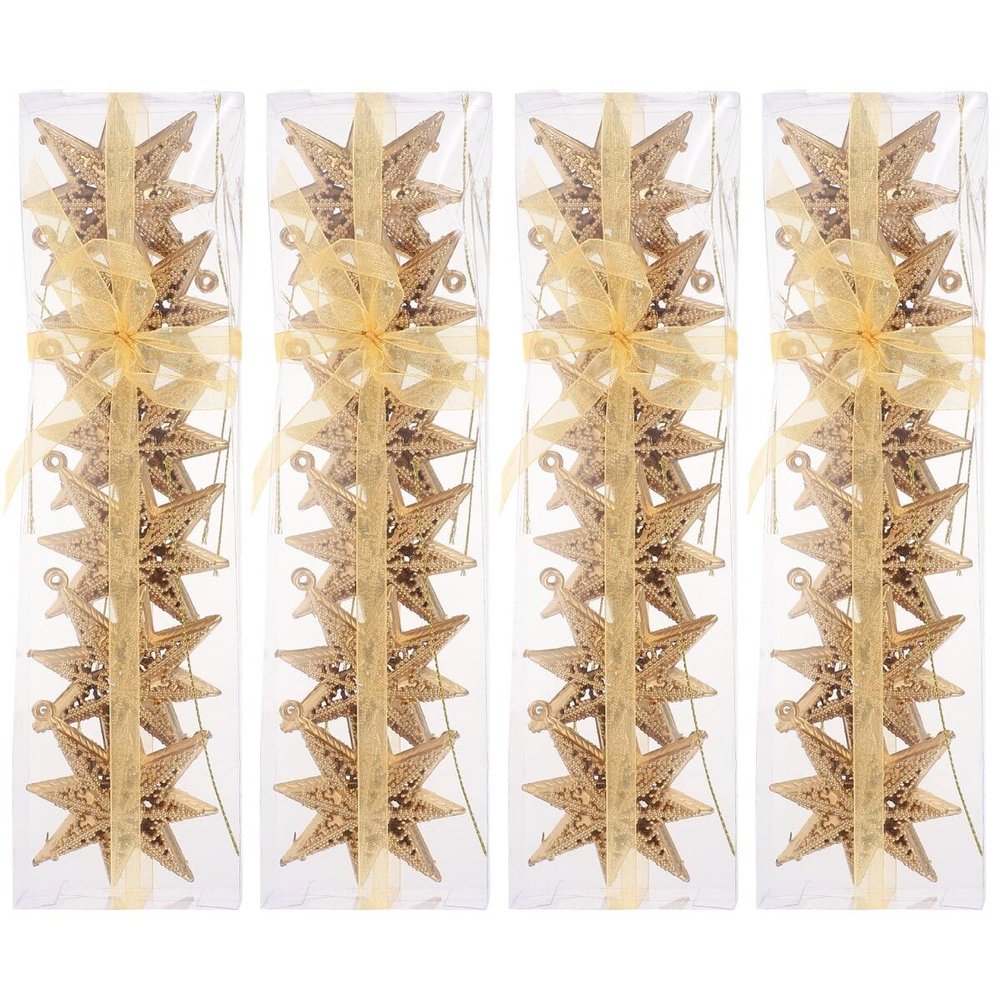 Tofficu 24Pcs Christmas Star Hanging Ornaments Glitter Ornaments -Pointed Star Christmas Tree Pendants for Christmas Wedding Home Decoration