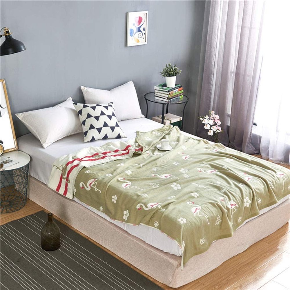 DUJEFF Cozy Lightweight Cotton Blanket Twin, Throw Blanket for Bed, Couch & Sofa, Summer Bedding Coverlet, 100% Cotton,Light and Breathable Double-Sided Blanket Bed Coverlet Sheet (Color : Green)