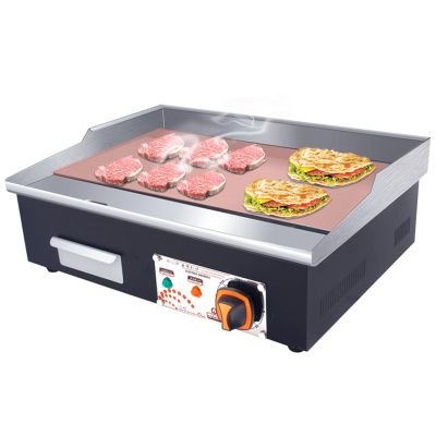 RUYICZB Commercial Electric Griddle 21.65Inch, Non-Stick Countertop Flat Top Grill Stainless Steel, Removable Oil Box, Adjustable Temperature 0-300, Teppanyaki Grill for Restaurant Kitchen