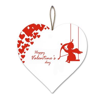 Bidesign 8IN Happy Valentine's Day Decor For Front Door Porch Wooden Hanging Heart Sign Valentine's Day Wreath For Home Room Wall Decor Valentine's Day Decorations