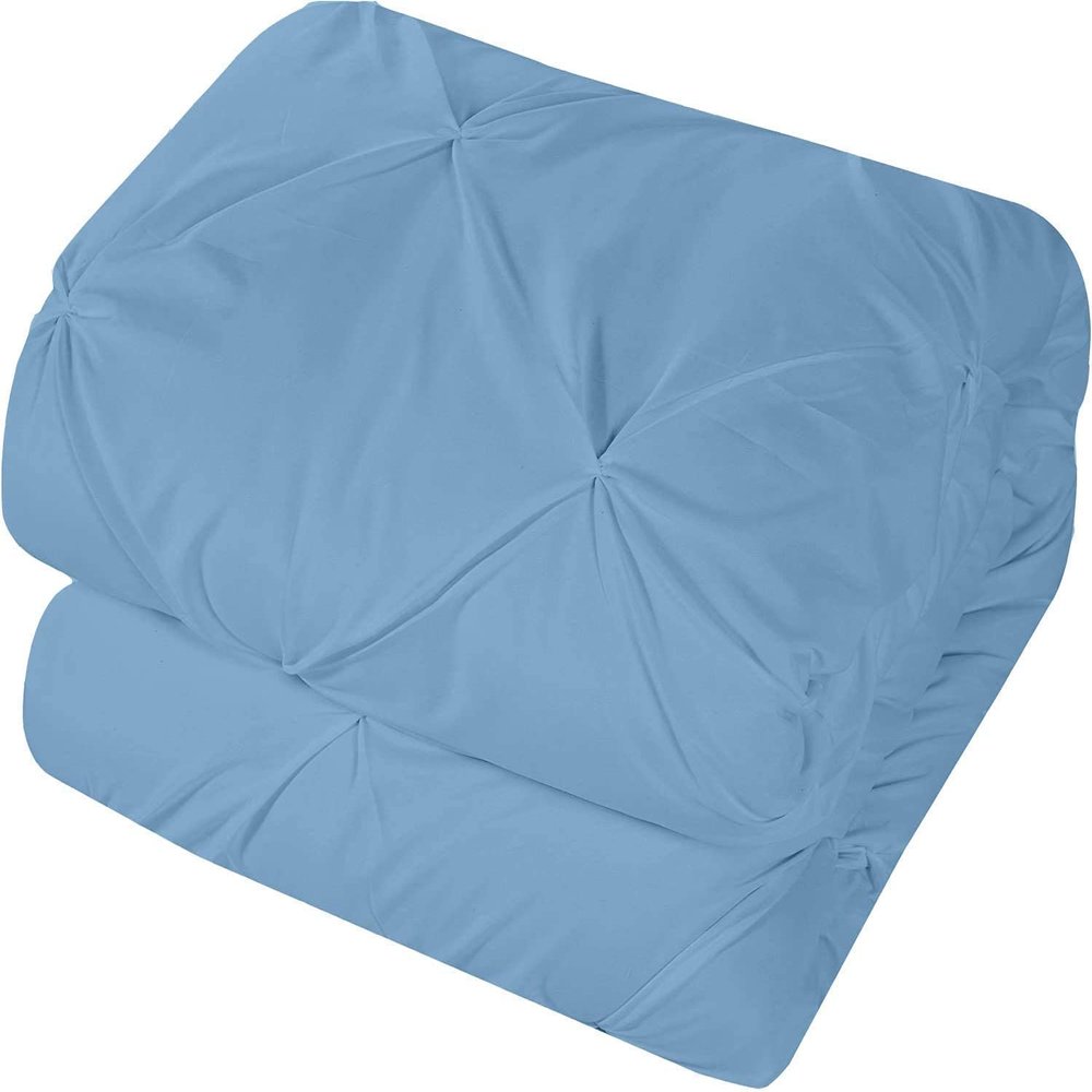 3pcs Zipper Clouser Queen Size Pinch Pleated Sky Blue Duvet Cover 100% Egyptian Cotton Comforter Cover Queen (88'' x 92'')