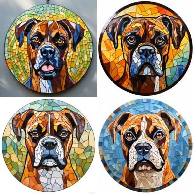 4 Pcs Boxer Dog Ceramic Coasters for Drinks Absorbent Round Absorbent Table Drink Coaster with Cork Base Wine Glasses Coffee Cups Mugs Mat for Christmas Decoration Gift(2)
