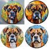 4 Pcs Boxer Dog Ceramic Coasters for Drinks Absorbent Round Absorbent Table Drink Coaster with Cork Base Wine Glasses Coffee Cups Mugs Mat for Christmas Decoration Gift(2) view 1