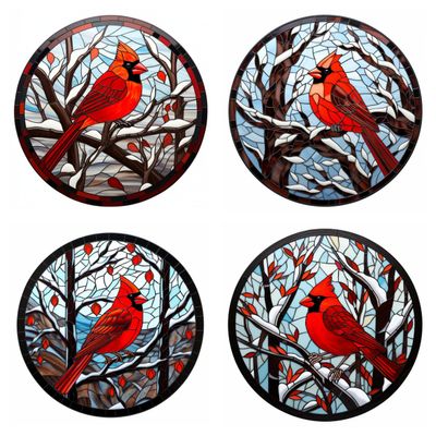 4 Pcs Red Northern Cardinal Ceramic Coasters for Drinks Absorbent Round Absorbent Table Drink Coaster with Cork Base Wine Glasses Coffee Cups Mugs Mat for Christmas Decoration Gift(2)