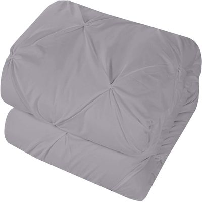 3pcs Zipper Clouser King Size Pinch Pleated Light Grey Duvet Cover 100% Egyptian Cotton Comforter Cover King (106'' x 90'')