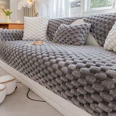 Sectional L Shape Sofa Cover Pure Color Dutch Velvet Couch Cover 1/2/3/4 Seater Nordic Modern Sofa Slipcover Quilted Non-Slip Four Seasons Plush Furniture Protector ( Color : Color B , Size : 90*210cm