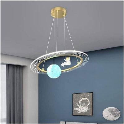 SkybAt Pendant Light, Spaceship Kids Pendant Light, Creative Cartoon Blue Planet Chandelier,with Astronaut, Dimmable Pendant Light,for Boys Room, Kids Room