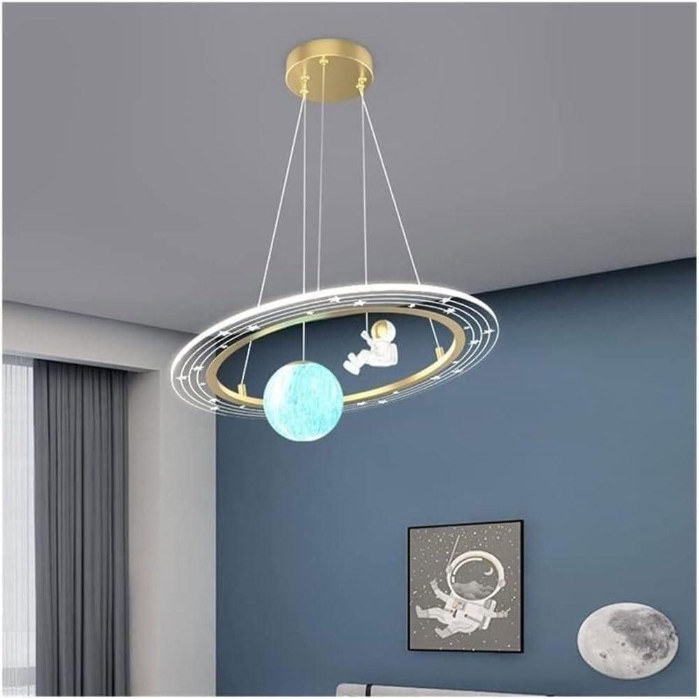 SkybAt Pendant Light, Spaceship Kids Pendant Light, Creative Cartoon Blue Planet Chandelier,with Astronaut, Dimmable Pendant Light,for Boys Room, Kids Room