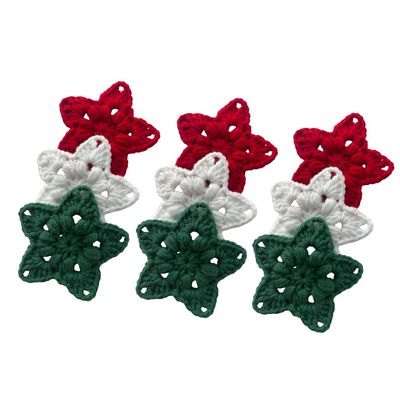 9 Pieces Crochet Stars in the Classic Christmas Colors for Christmas Decor