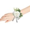 Fiwisora Set of 2 Bride Wrist Corsage Bridal Hand Flower White Rose Wedding Bridesmaid Parent Wrist Corsage Flower for Indoor Outdoor Wedding Prom Quinceanera Father Daughter Dance Party Homecoming view 2