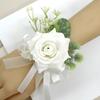 Fiwisora Set of 2 Bride Wrist Corsage Bridal Hand Flower White Rose Wedding Bridesmaid Parent Wrist Corsage Flower for Indoor Outdoor Wedding Prom Quinceanera Father Daughter Dance Party Homecoming view 3