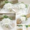 Fiwisora Set of 2 Bride Wrist Corsage Bridal Hand Flower White Rose Wedding Bridesmaid Parent Wrist Corsage Flower for Indoor Outdoor Wedding Prom Quinceanera Father Daughter Dance Party Homecoming view 4