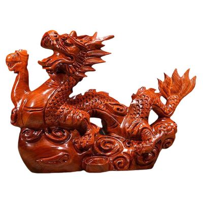 Veemoon Wooden Chinese Fengshui Dragon Figurine Statue, 10cm Mini Red 2024 Year of The Dragon Chinese Zodiac Figurines Hand Carved Sculpture for Home Office Shelf Decor