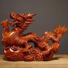 Veemoon Wooden Chinese Fengshui Dragon Figurine Statue, 10cm Mini Red 2024 Year of The Dragon Chinese Zodiac Figurines Hand Carved Sculpture for Home Office Shelf Decor view 2