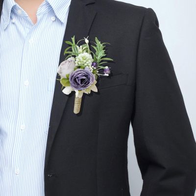 Fiwisora Mens Wedding Boutonniere Dusty Purple Set of 2 Peony Groom Bestman Artificial Groomsman Parent Boutonniere Lapel Flower for Indoor Outdoor Wedding Prom Father Daughter Dance Homecoming