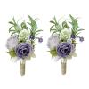 Fiwisora Mens Wedding Boutonniere Dusty Purple Set of 2 Peony Groom Bestman Artificial Groomsman Parent Boutonniere Lapel Flower for Indoor Outdoor Wedding Prom Father Daughter Dance Homecoming view 2